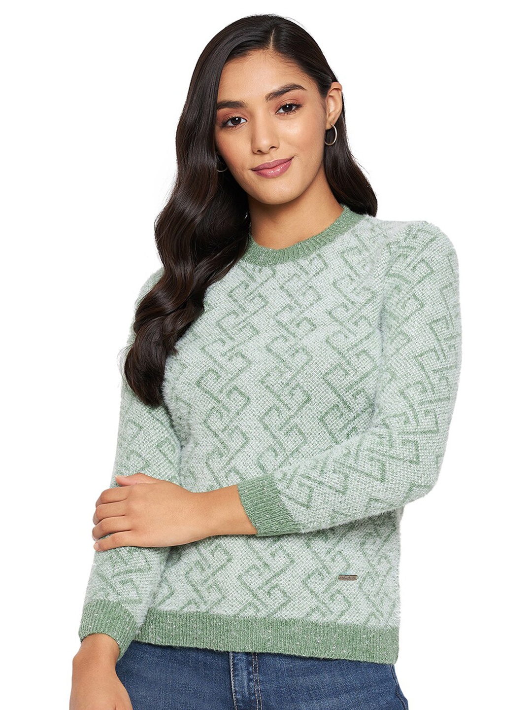 

Chemistry Geometric Self Design Woollen Pullover, Green
