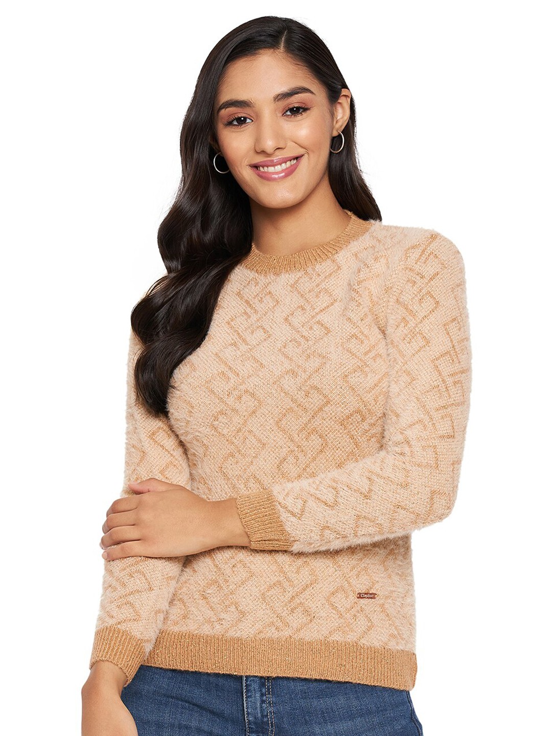 

Chemistry Geometric Self Design Woollen Pullover, Brown