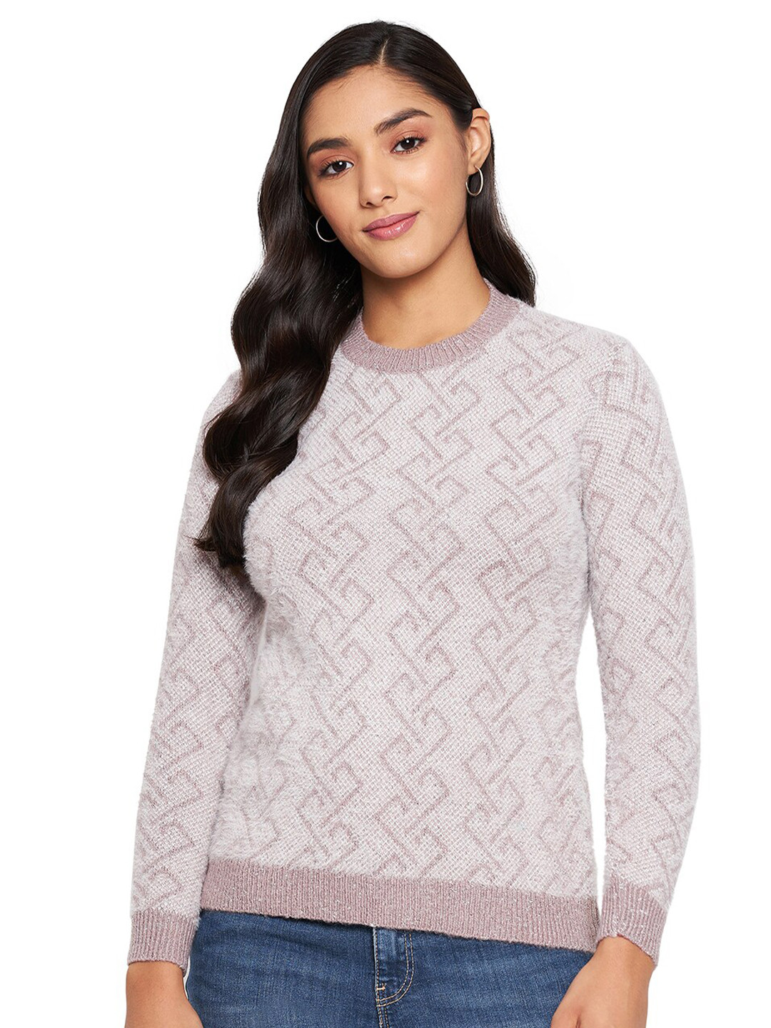 

Chemistry Geometric Self Design Woollen Pullover, Peach