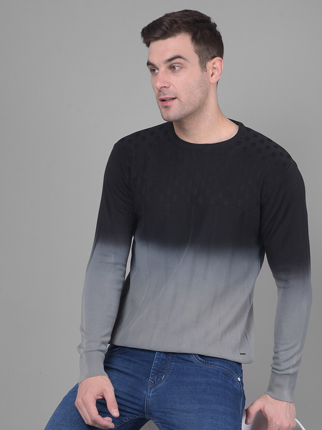 

Crimsoune Club Striped Pure Cotton Pullover, Black