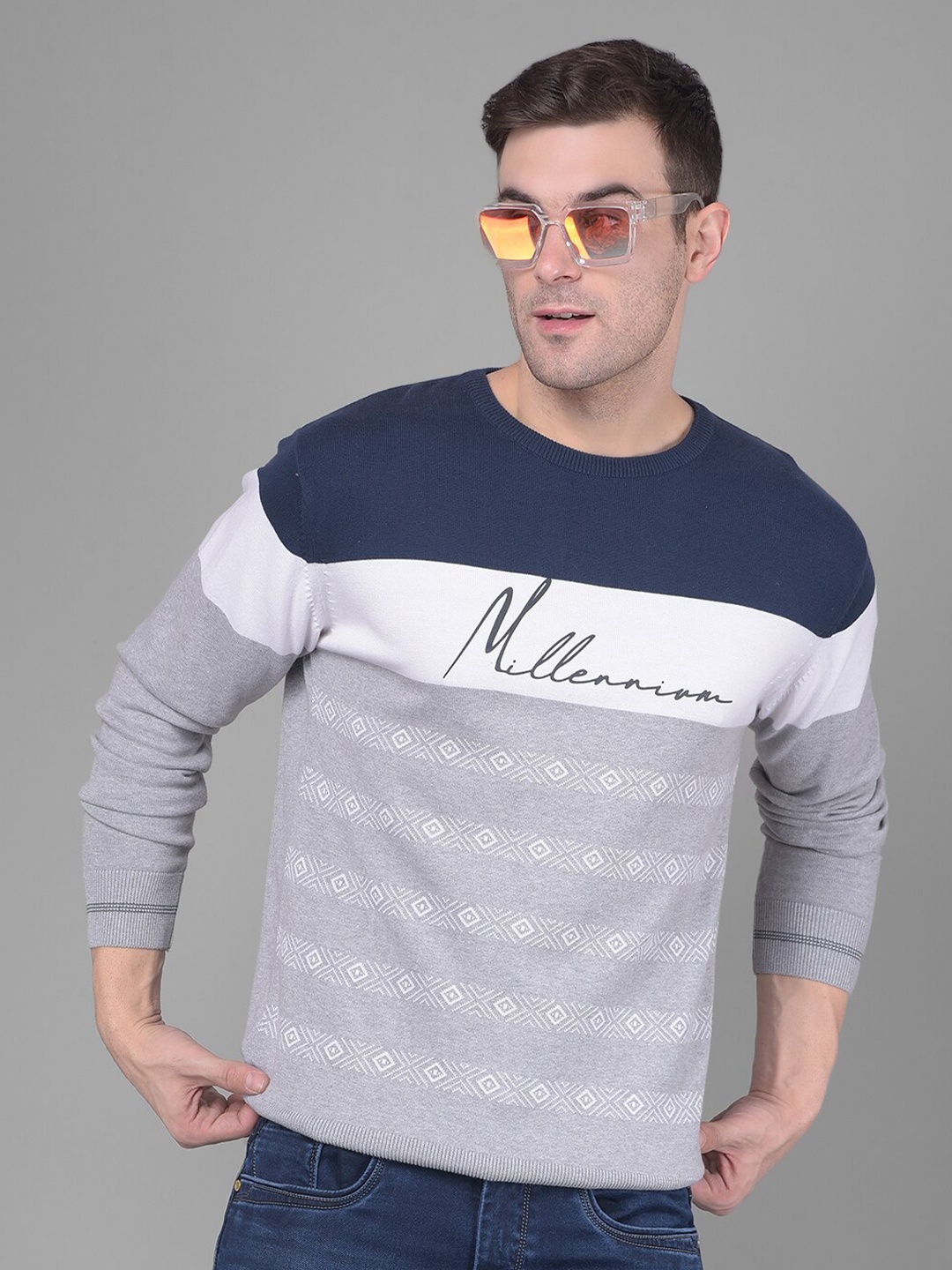 

Crimsoune Club Typography Printed Pure Cotton Pullover, Navy blue