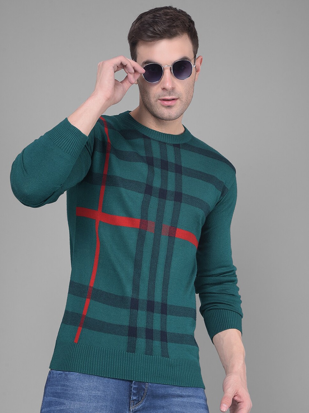 

Crimsoune Club Geometric Self Design Pure Acrylic Pullover, Green