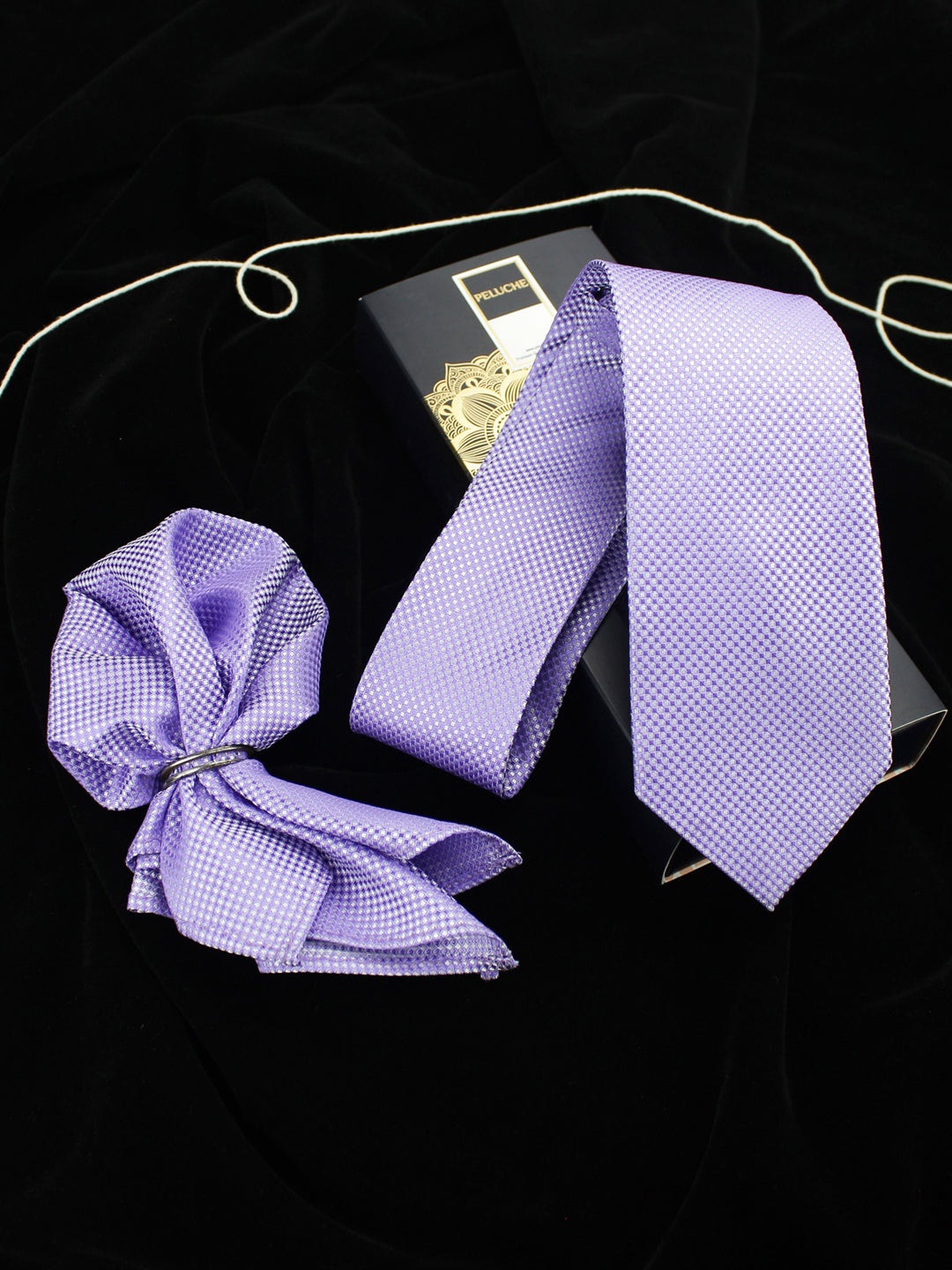 

Peluche Men Neck Tie & Pocket Square Set, Purple