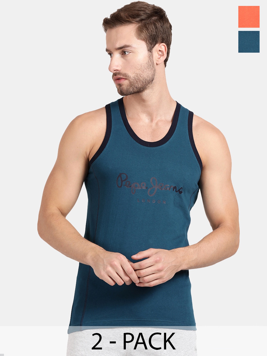

Pepe Jeans Pack Of 2 Undershirt Pure Cotton Innerwear Vests, Blue