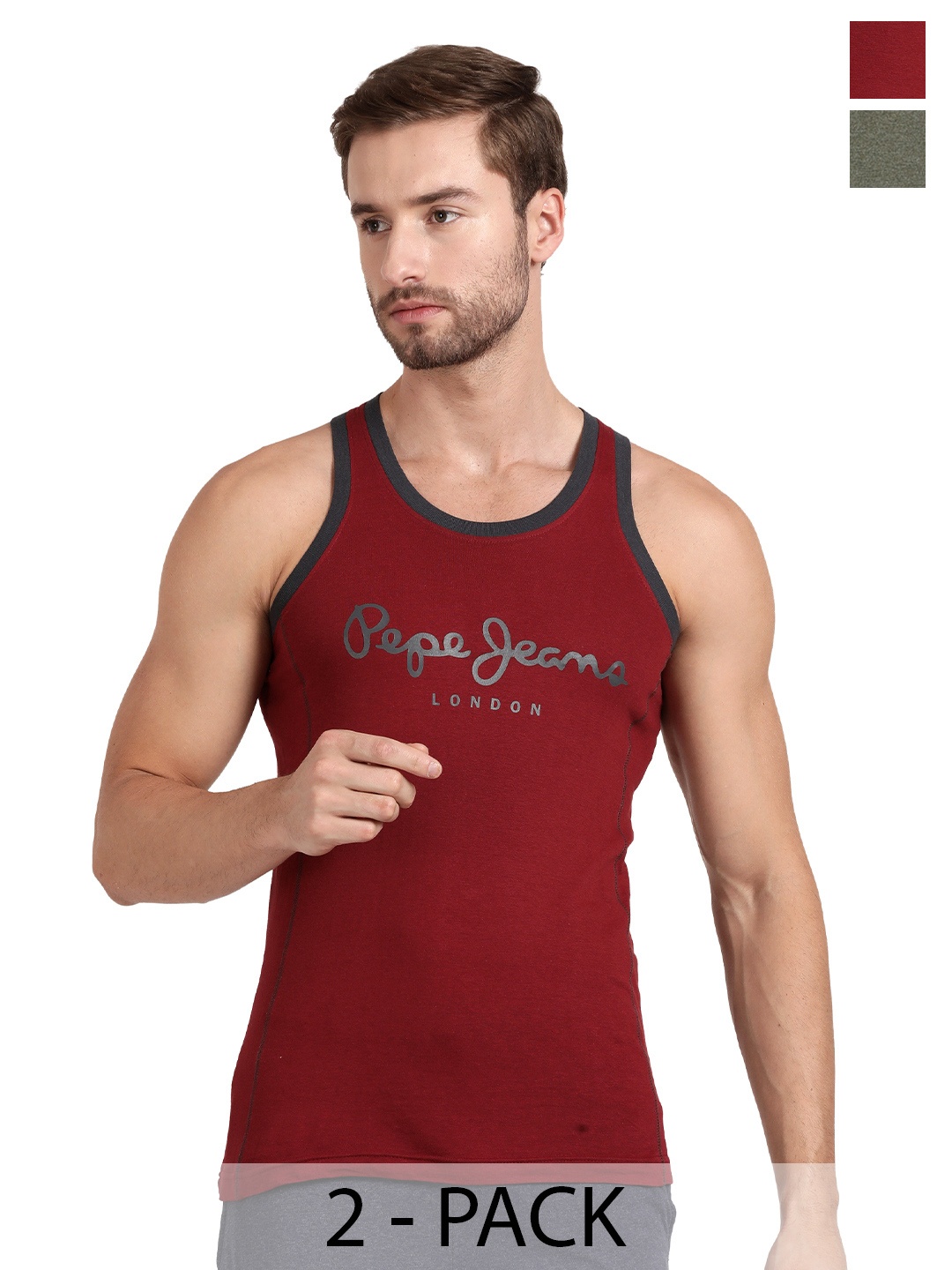 

Pepe Jeans Pack Of 2 Undershirt Pure Cotton Innerwear Vests, Red