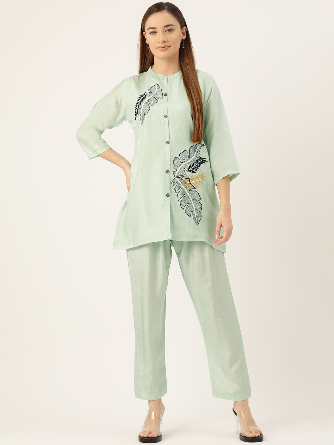 

Simaaya Women Embroidered Tunic with Trousers, Sea green