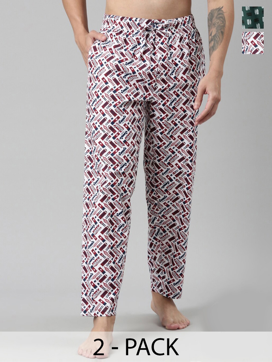

Pepe Jeans Men Pack Of 2 Printed Mid-Rise Cotton Lounge Pants, Red