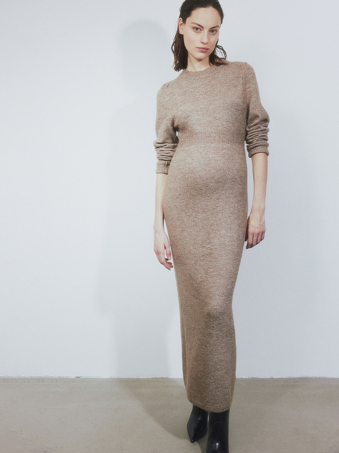 

H&M MAMA Knitted Maxi Dress, Beige