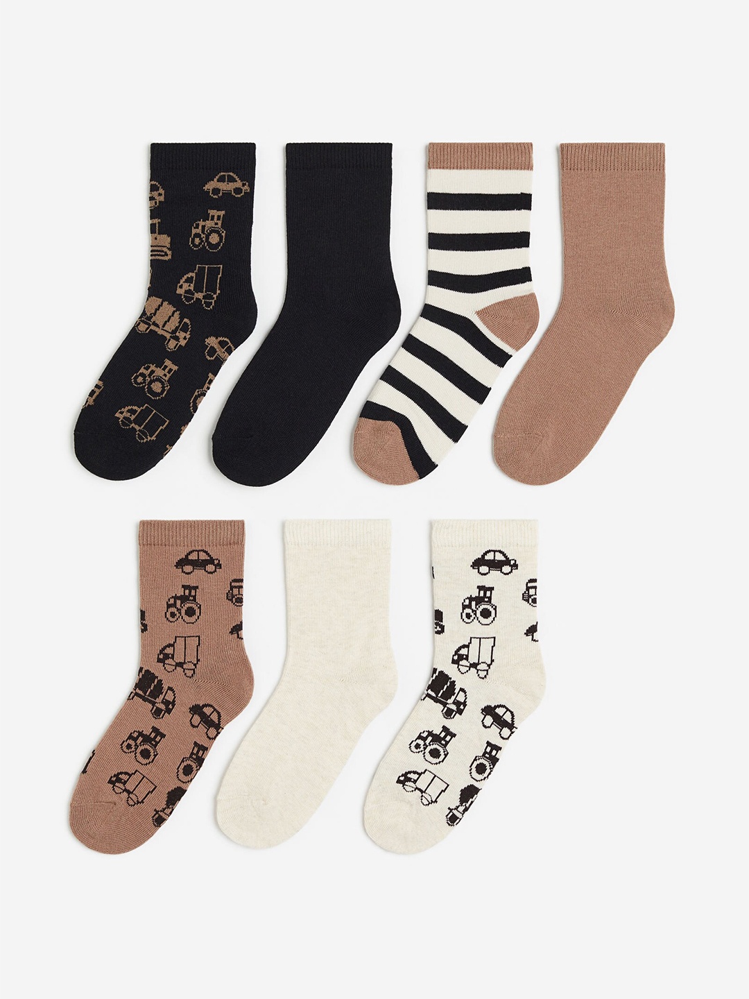 

H&M Boys 7-Pack Patterned Socks, Beige