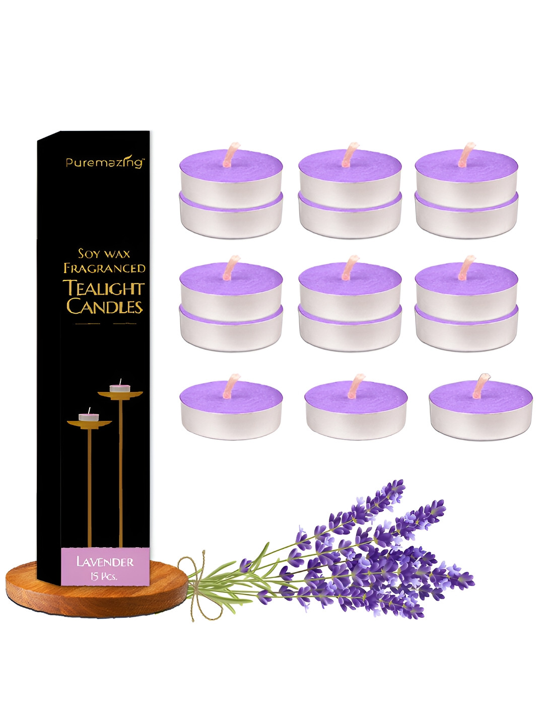 

Imvelo Green your hygiene Silver Toned 15 Pieces Lavendar Tea Light Candles, Purple