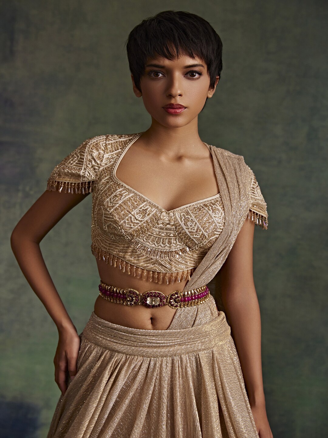 

Tarun Tahiliani Beaded Waist Chain, Gold