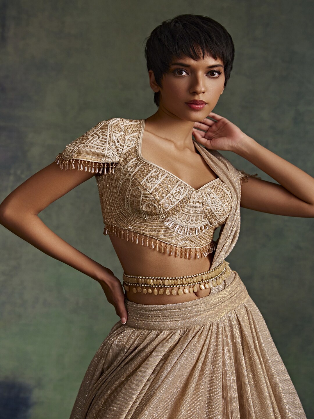 

Tarun Tahiliani Jeweled TT Belt, Gold