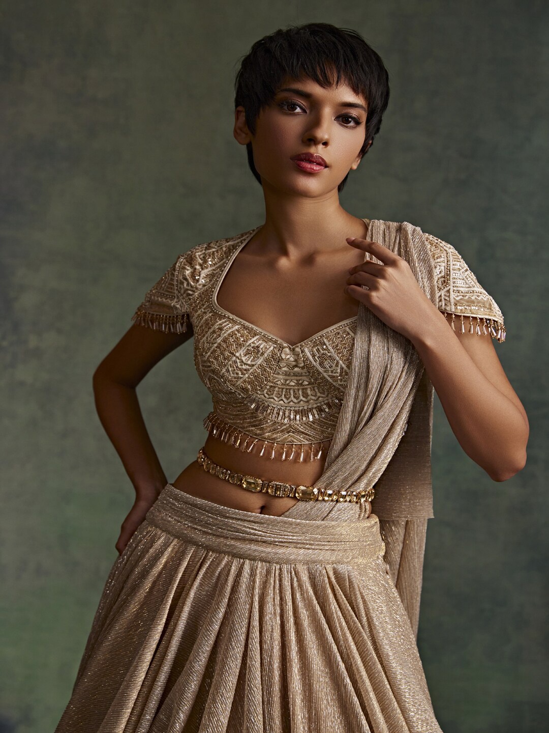 

Tarun Tahiliani Beaded Waist Chain, Gold