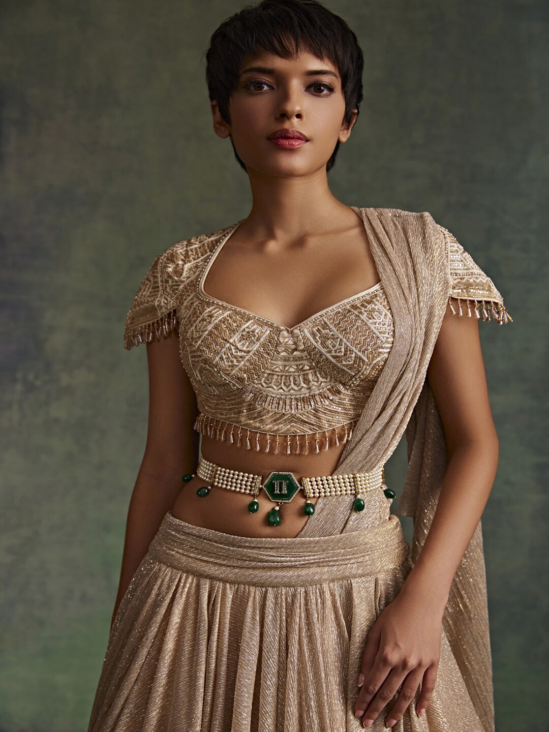 

Tarun Tahiliani Beaded Waist Chain, White