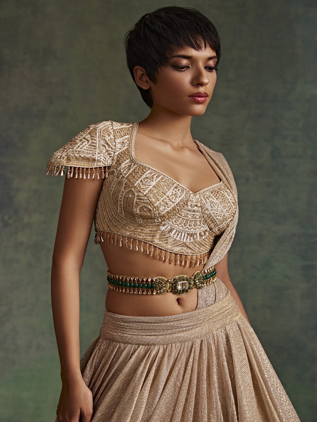 

Tarun Tahiliani Artificial Beads Metal Waist Chain, Gold