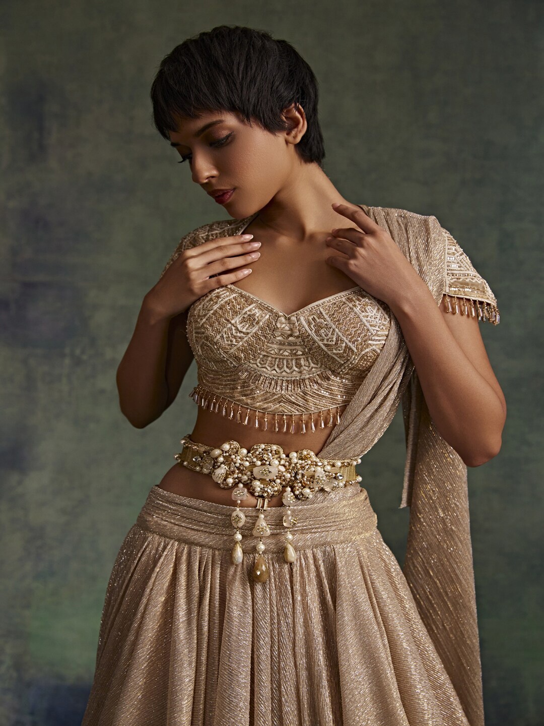 

Tarun Tahiliani Jeweled TT Belt, Gold