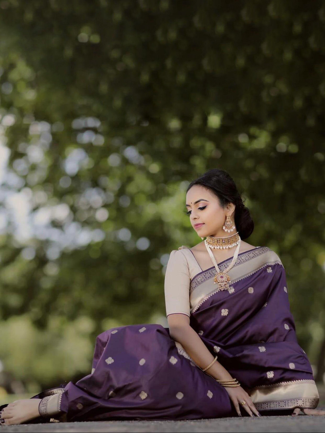 

TIEXA Ethnic Motifs Pure Silk Banarasi Saree, Purple