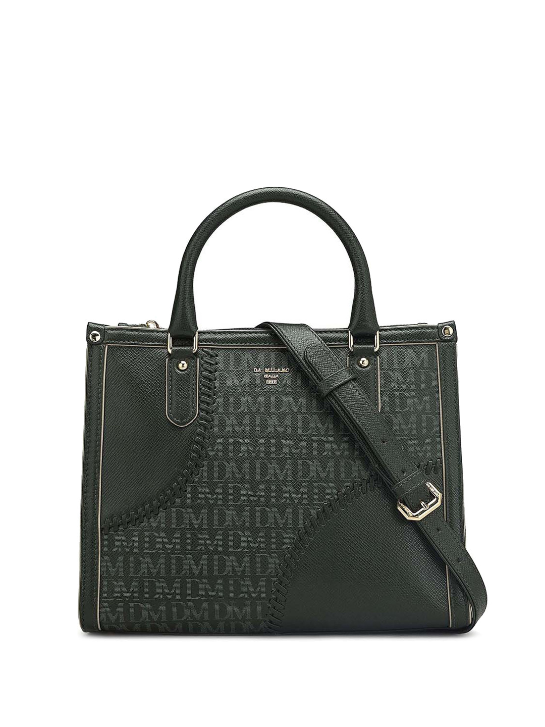 

Da Milano Brabd Logo Printed Leather Oversized Structured Shoulder Bag, Green