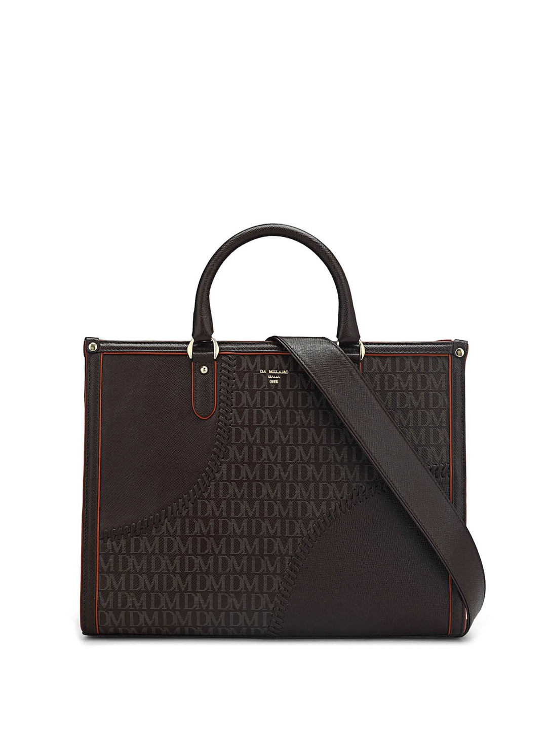 

Da Milano Typography Printed Quilted Leather Handheld Bag, Brown