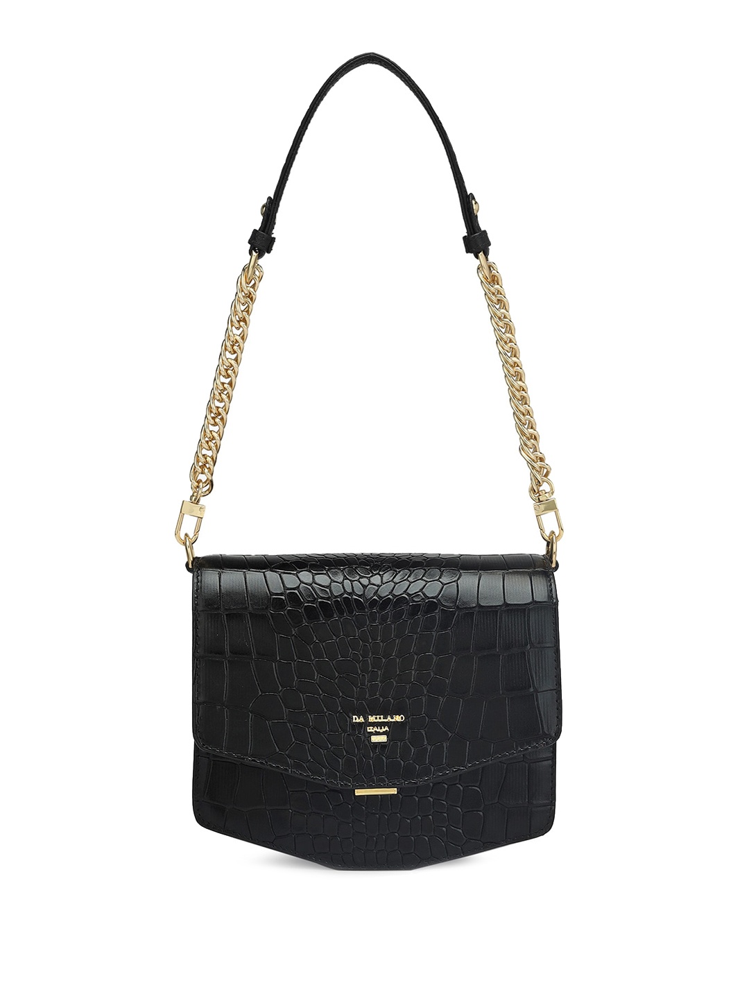 

Da Milano Textured Structured Leather Shoulder Bag, Black