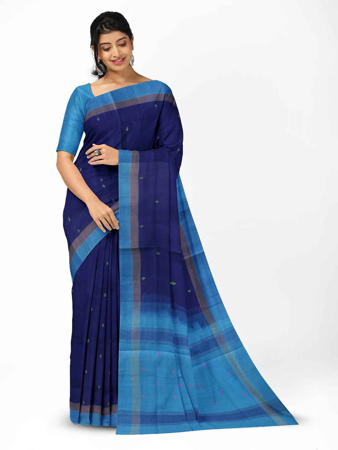 

APCO Geometric Woven Pure Cotton Saree, Blue
