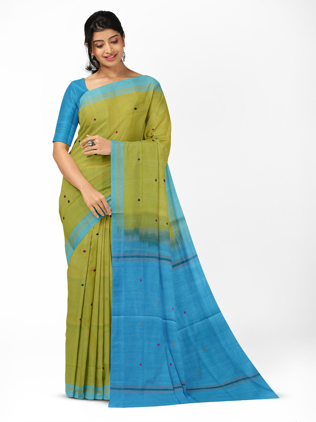 

APCO Geometric Woven Pure Cotton Saree, Green