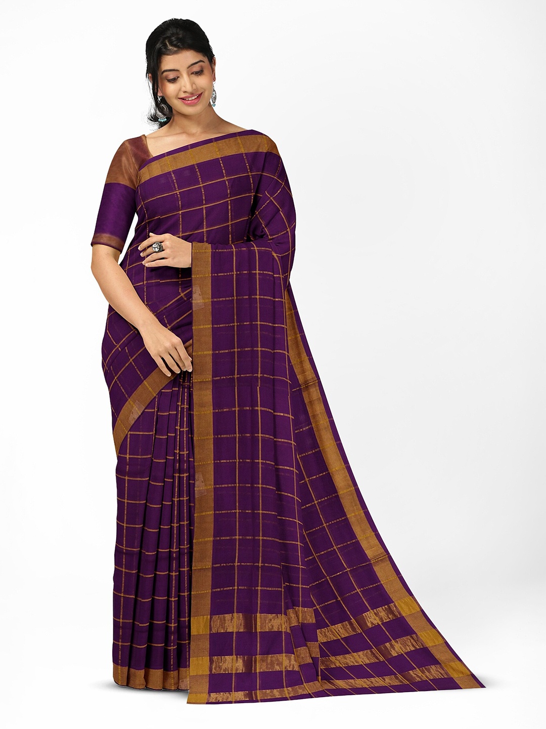 

APCO Checked Pure Cotton Saree, Pink