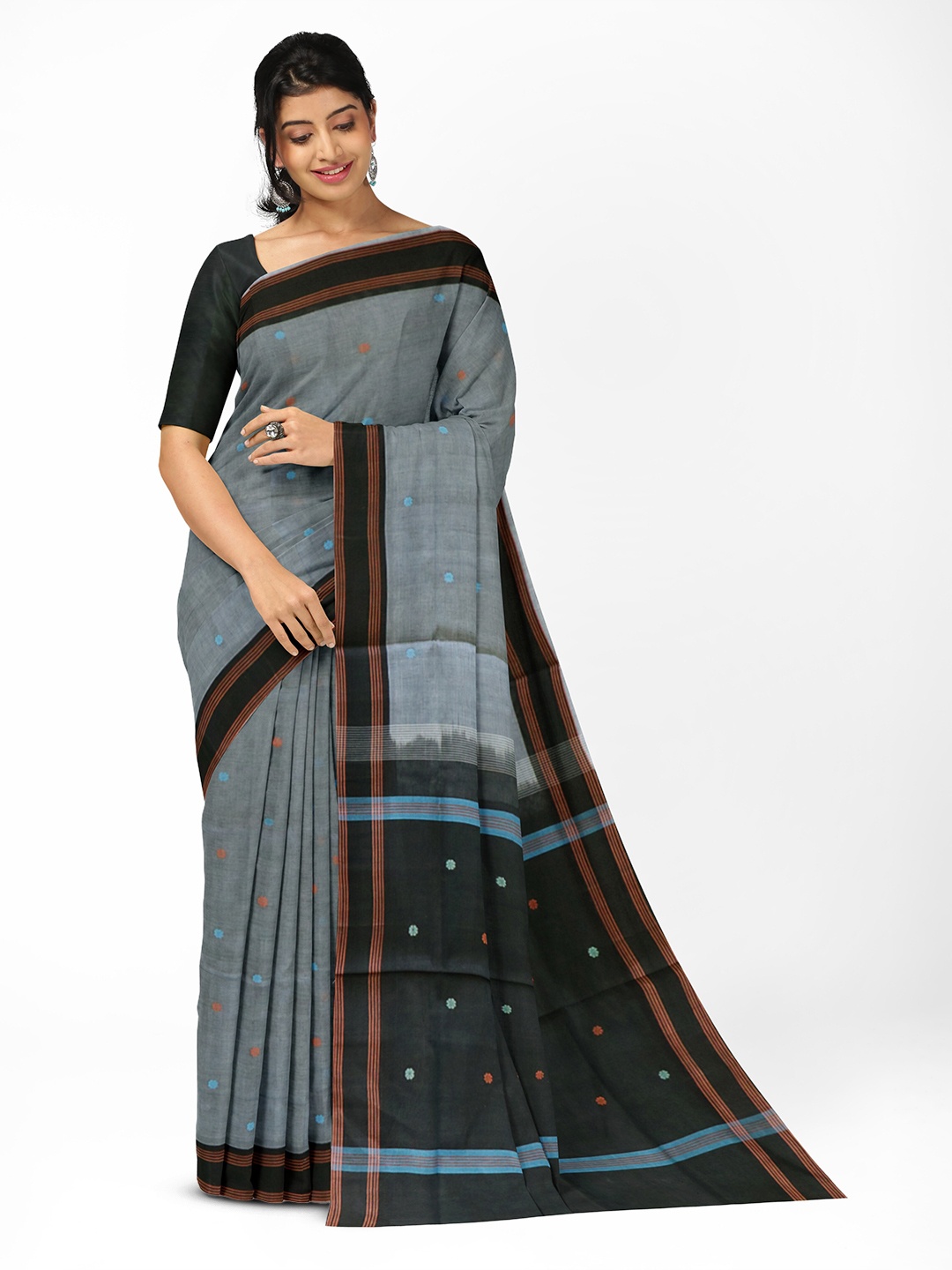 APCO Woven Design Pure Cotton Saree, Grey