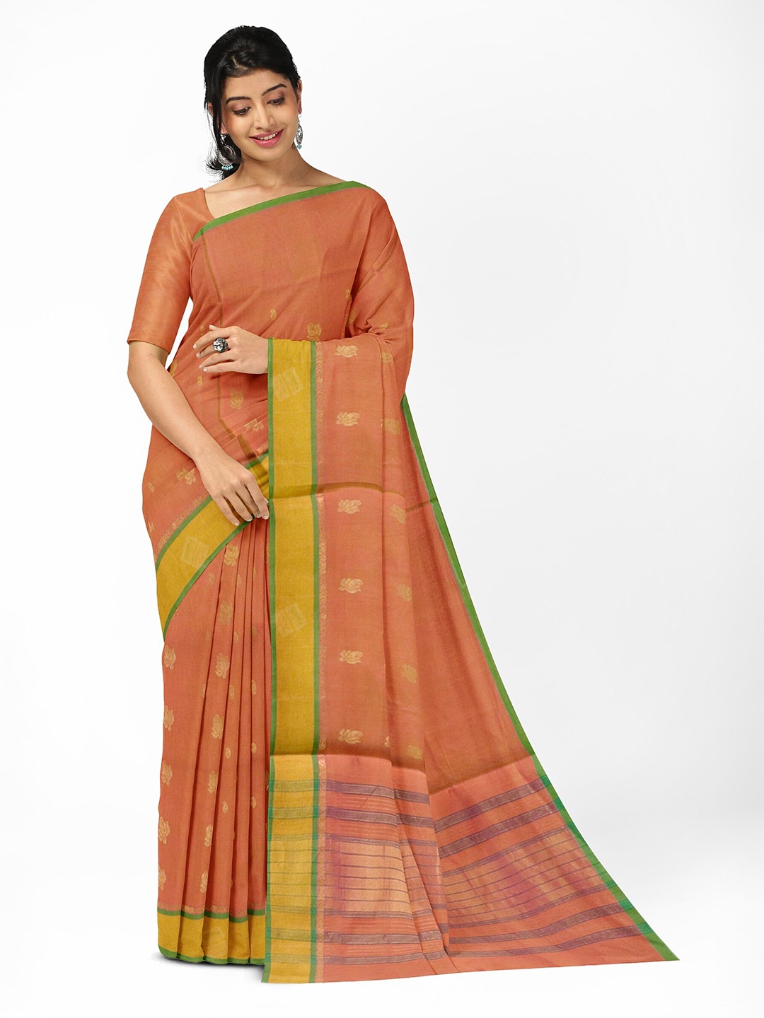 

APCO Woven Pure Cotton Saree, Orange