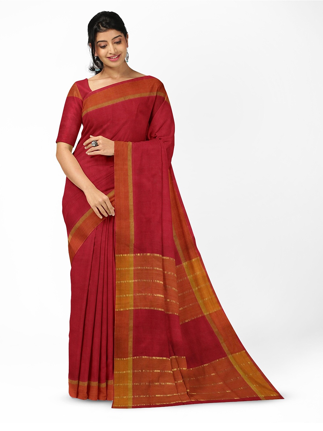 

APCO Zari Pure Cotton Saree, Red