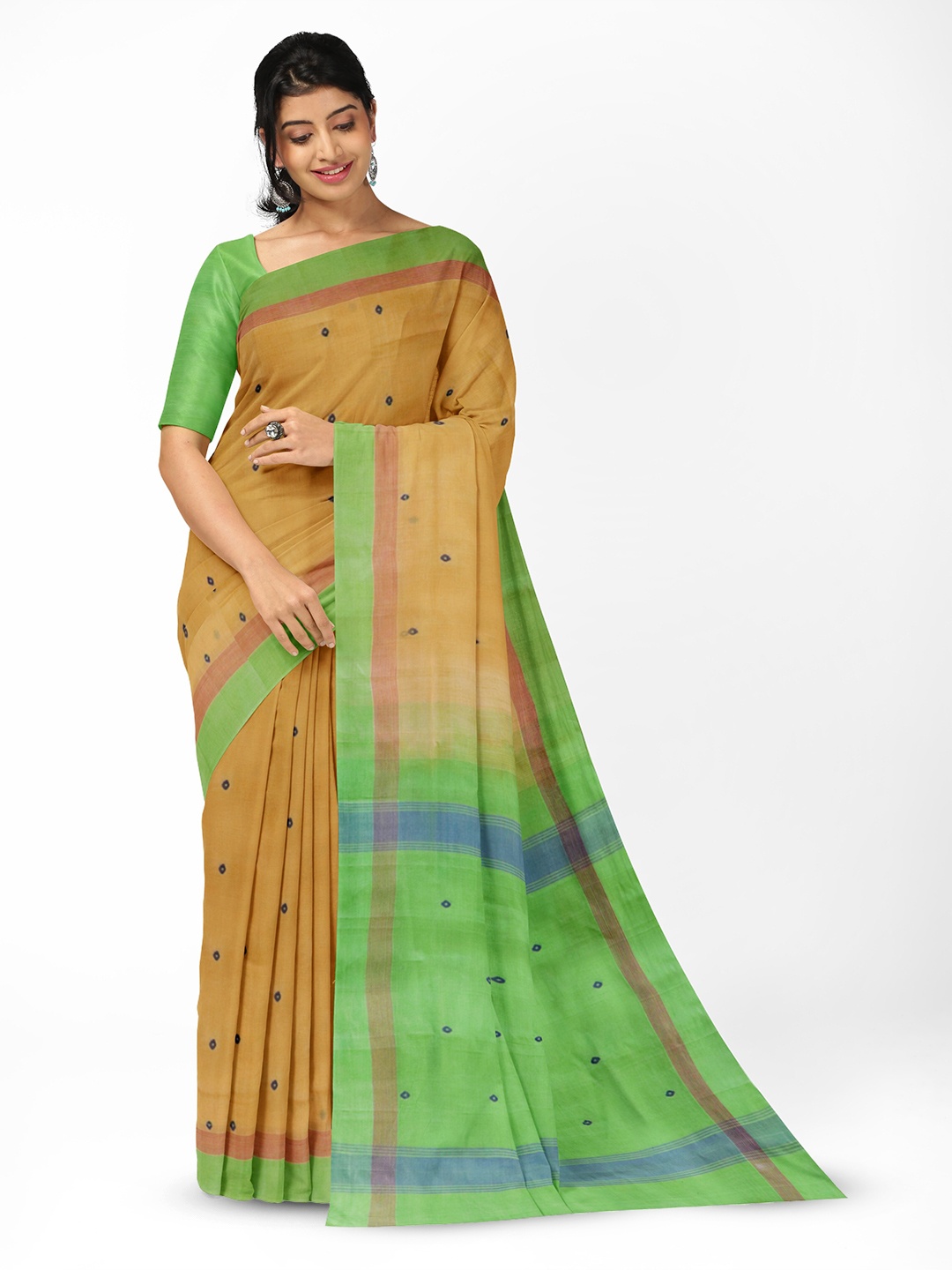 

APCO Geometric Woven Pure Cotton Saree, Brown