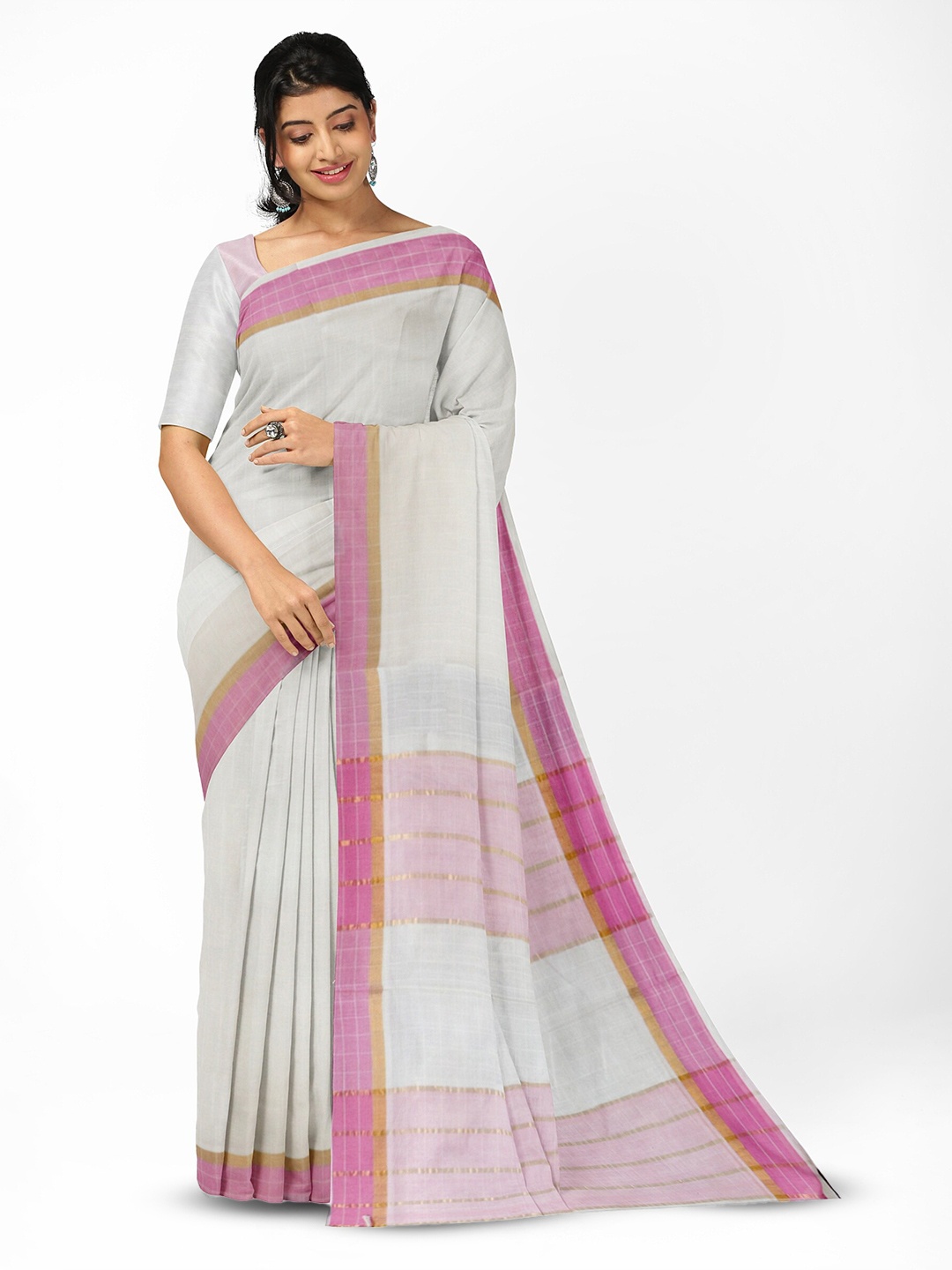 

APCO Checked Zari Pure Cotton Saree, Off white
