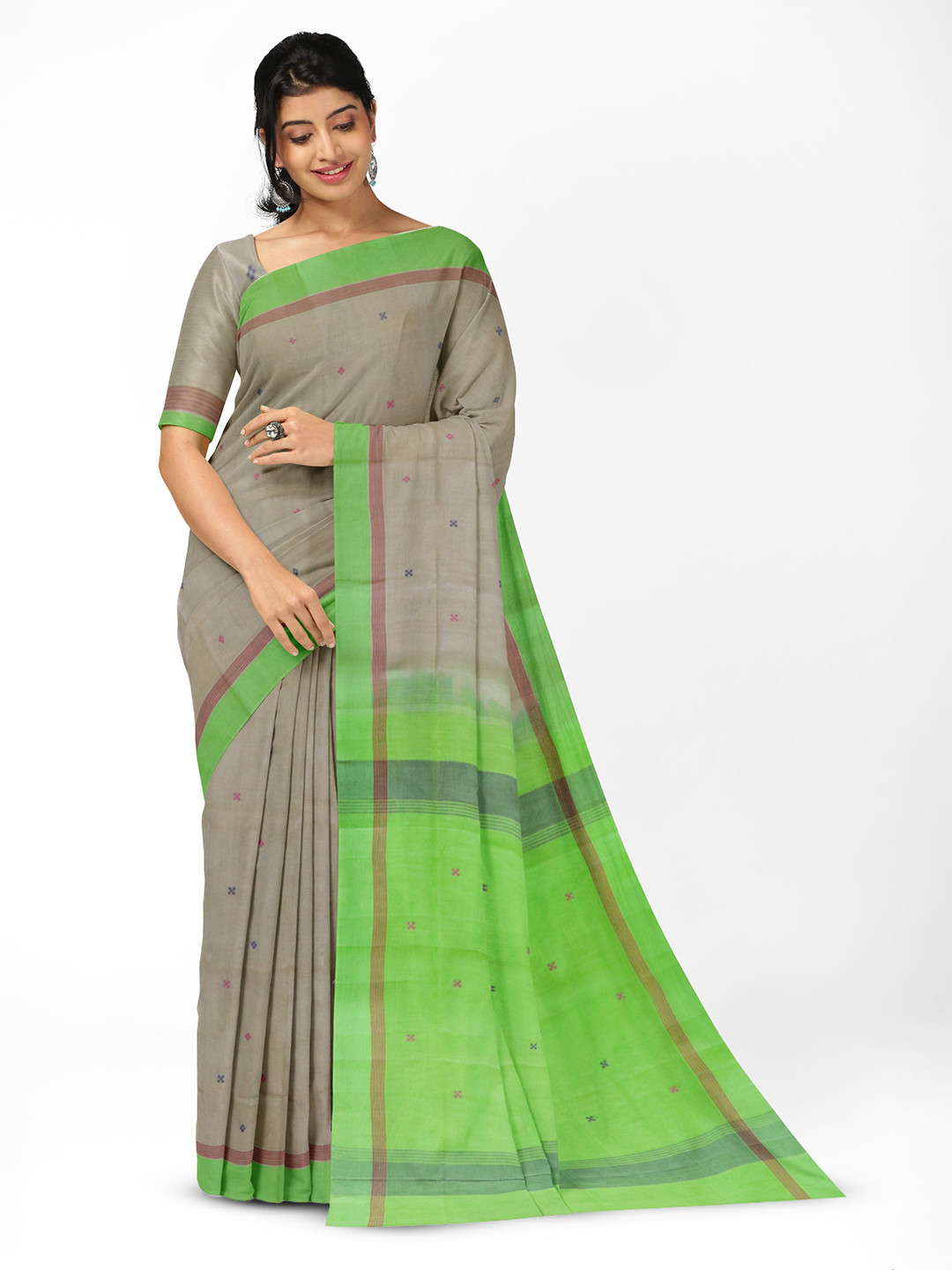 

APCO Geometric Woven Pure Cotton Saree, Grey
