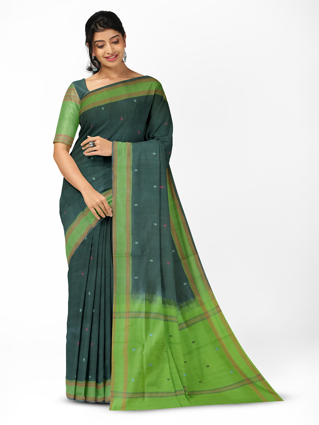 

APCO Ethnic Motifs Woven Pure Cotton Saree, Green