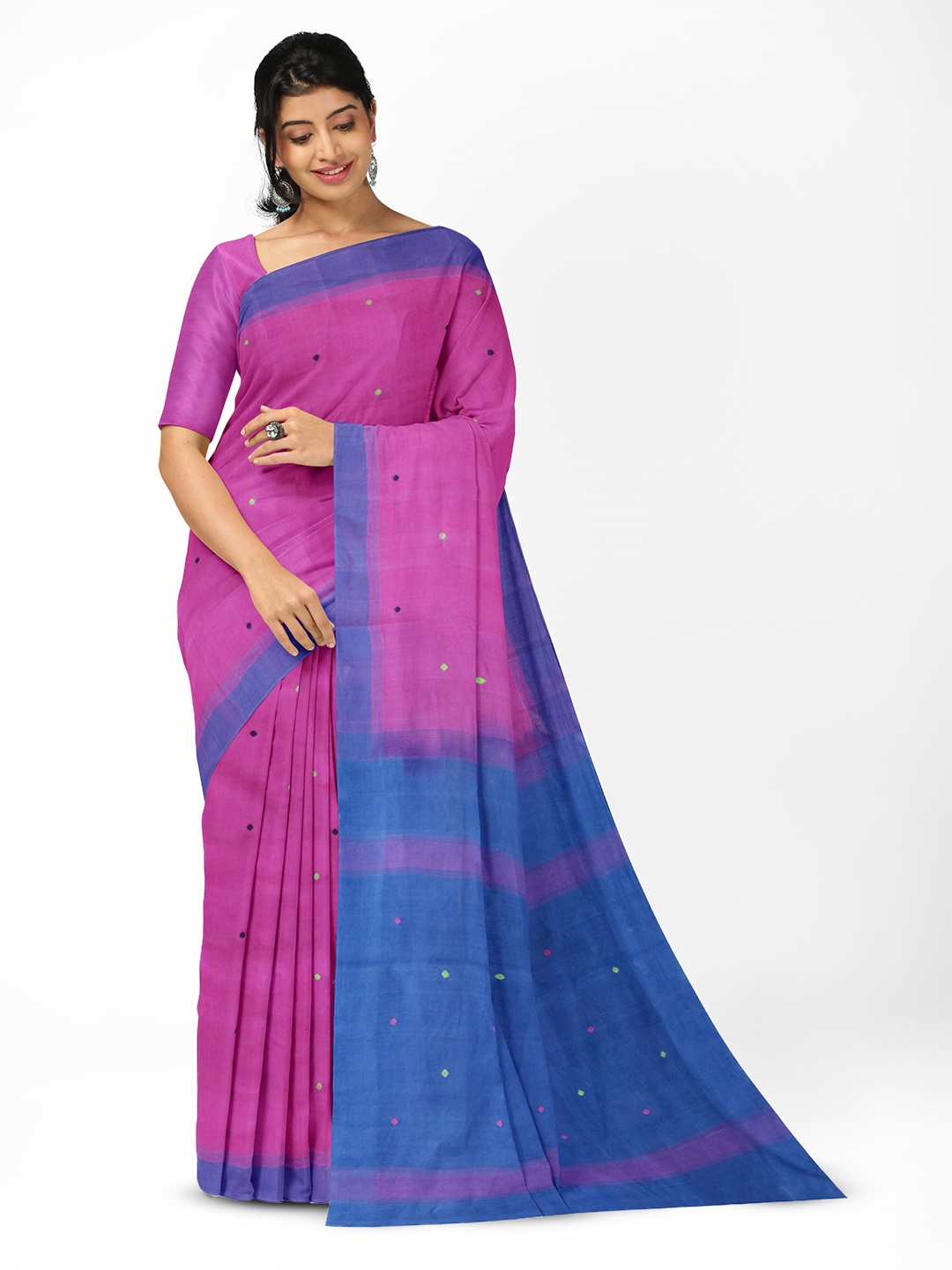 APCO Woven Design Pure Cotton Saree, Pink