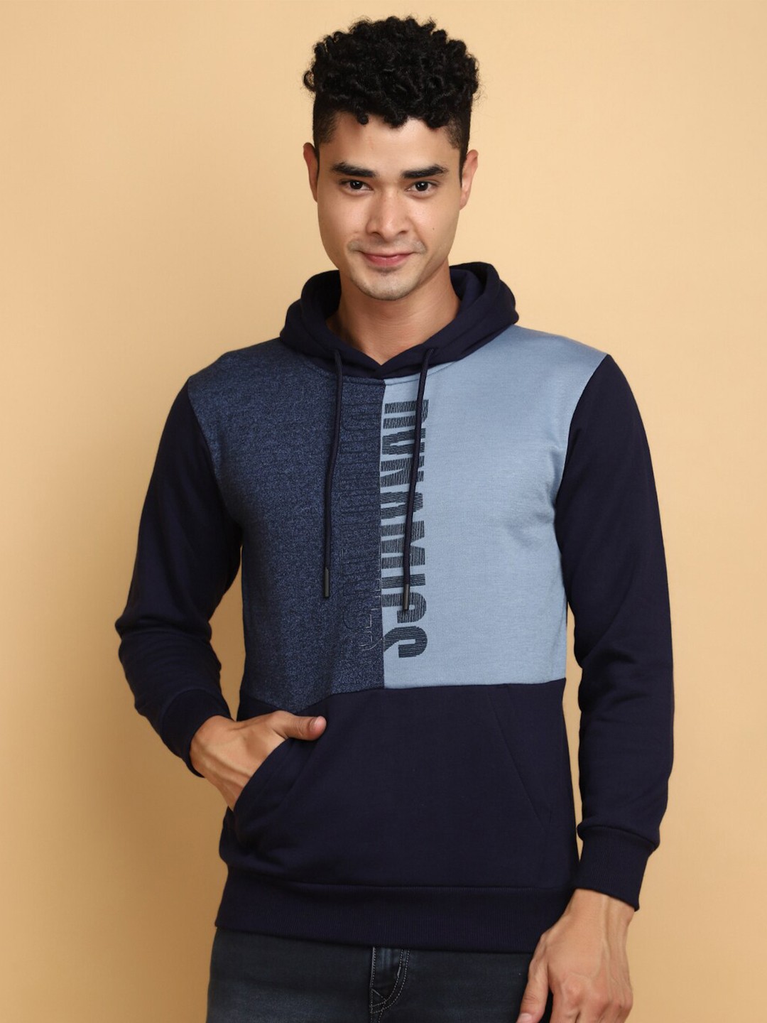 

V-Mart Colourblocked Hooded Cotton Sweatshirt, Blue