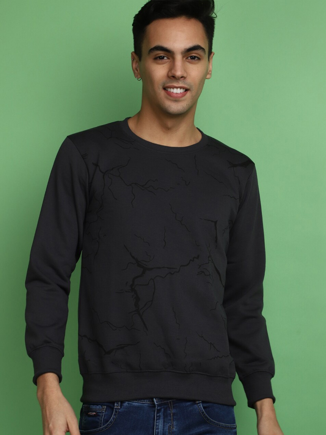 

V-Mart Abstract Printed Round Neck Cotton Sweatshirt, Grey