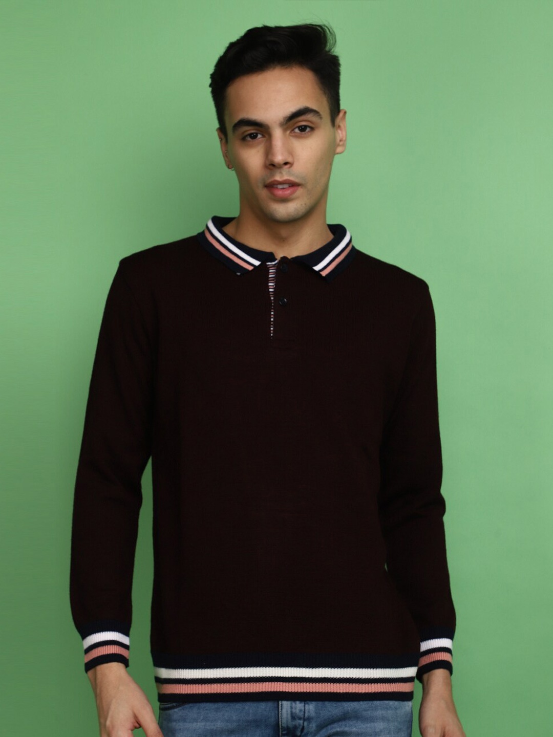 

V-Mart Shirt Collar Cotton Sweatshirt, Burgundy