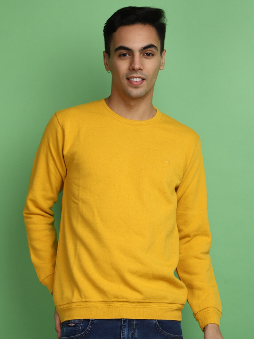 

V-Mart Round Neck Long Sleeves Cotton Sweatshirt, Yellow