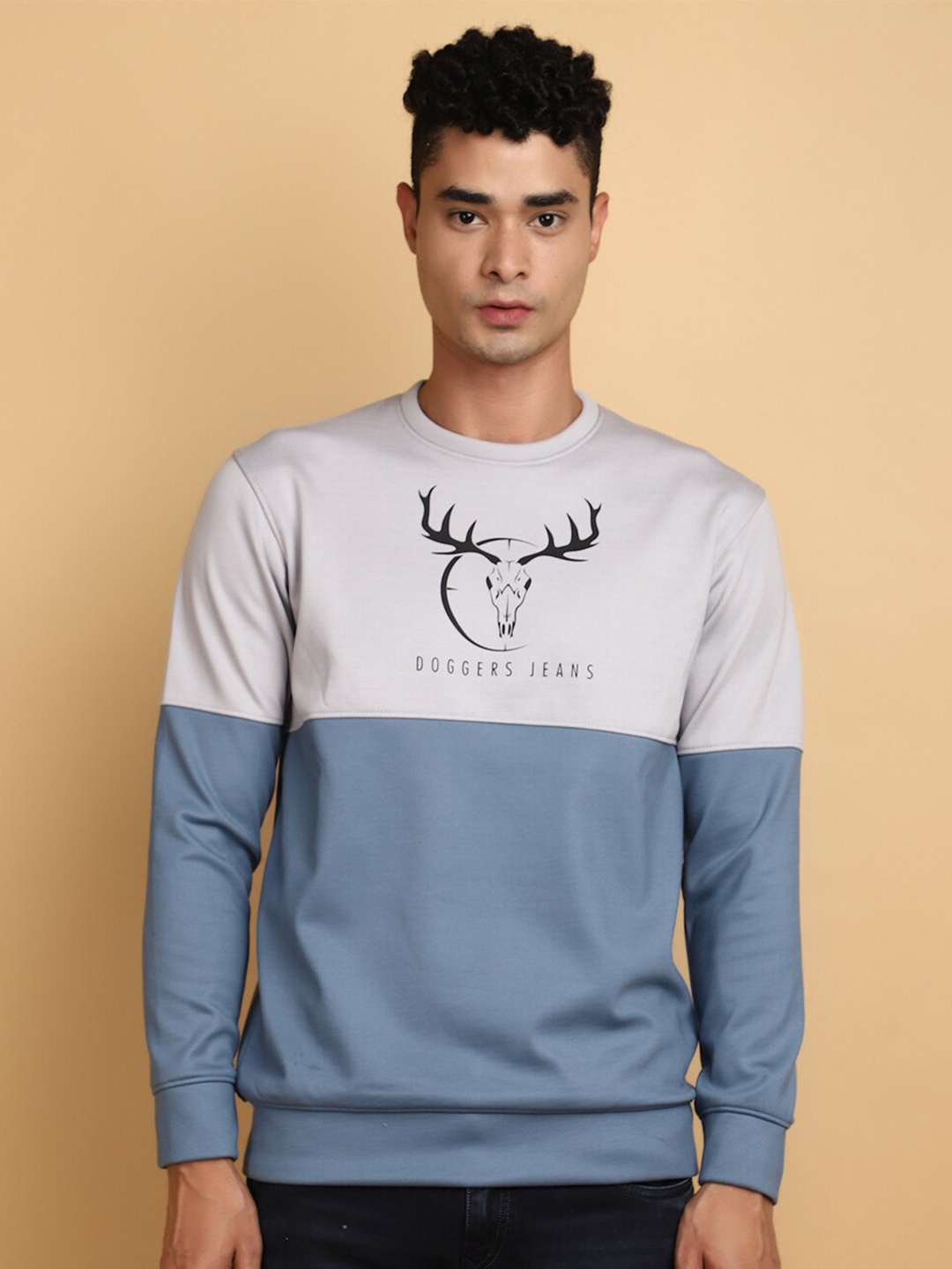 

V-Mart Colourblocked Round Neck Cotton Sweatshirt, Blue