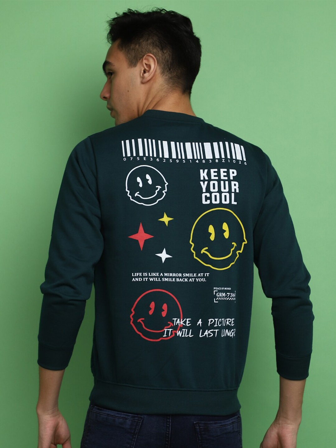 

V-Mart Graphic Printed Cotton Pullover Sweatshirt, Green