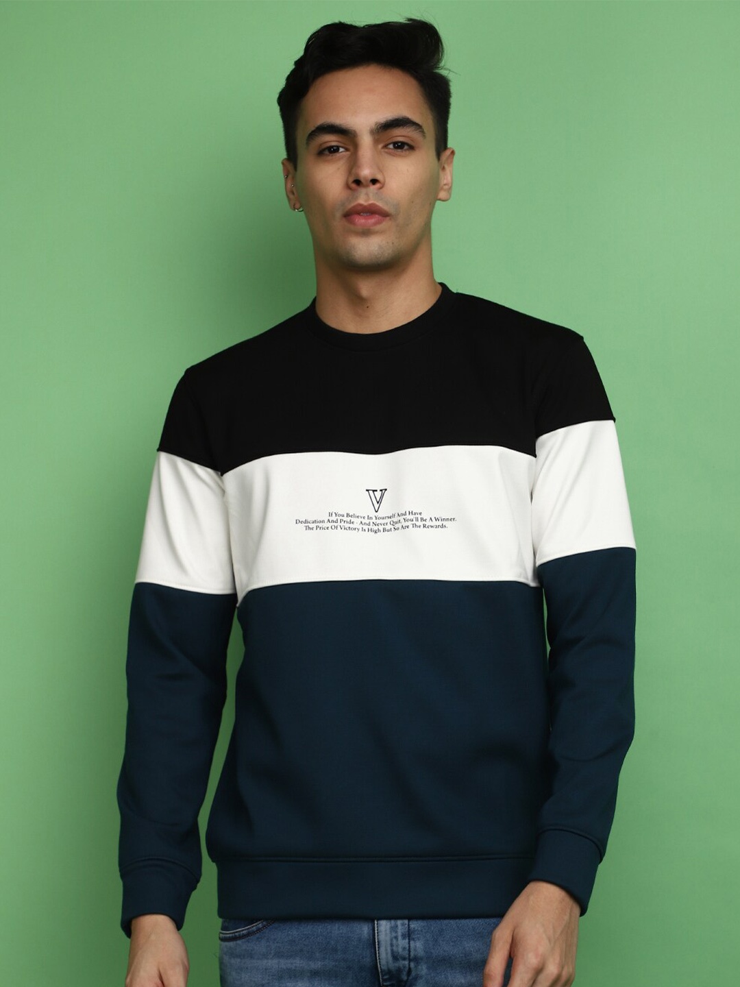 

V-Mart Colourblocked Round Neck Cotton Sweatshirt, Black