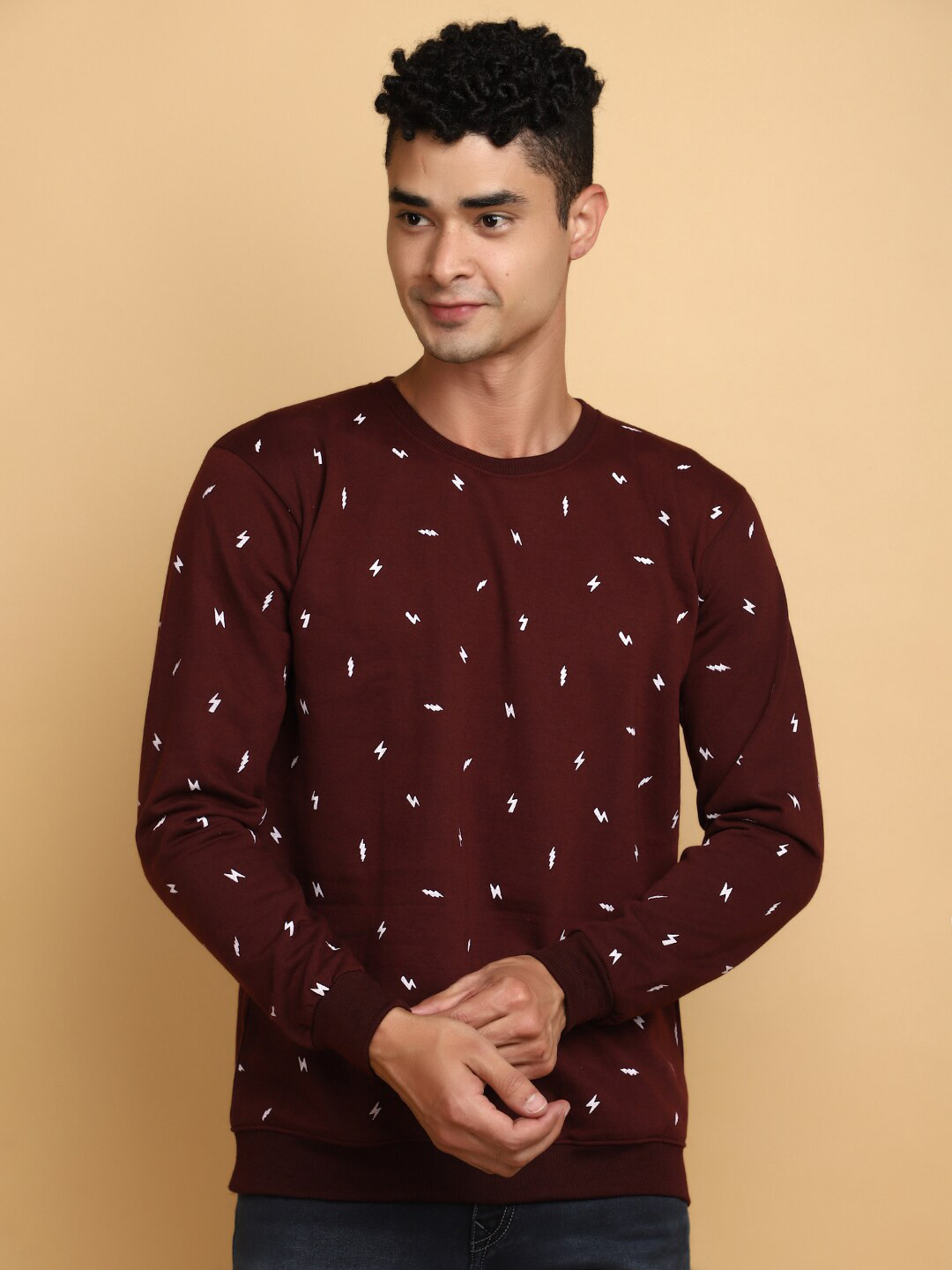 

V-Mart Conversational Printed Cotton Pullover Sweatshirt, Maroon
