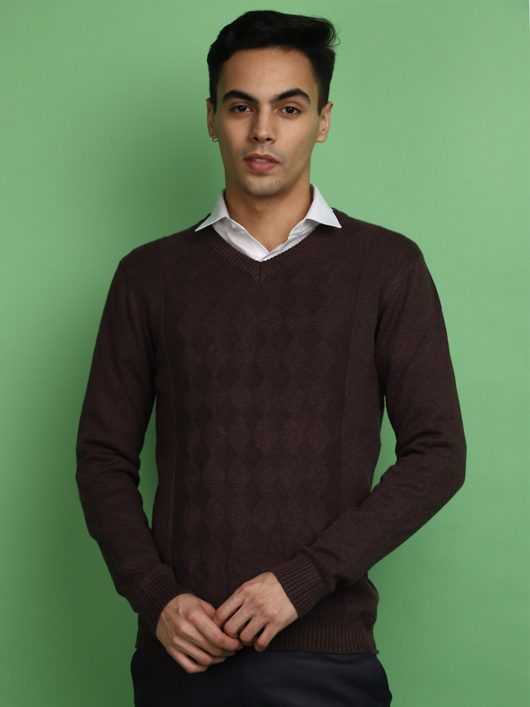 

V-Mart Self Designed V-Neck Cotton Pullover, Brown