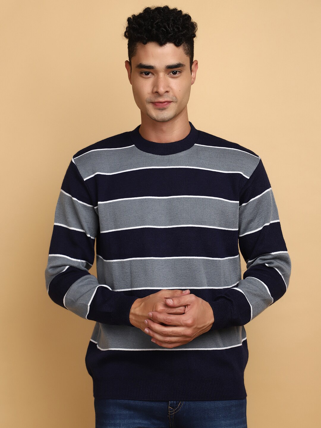 

V-Mart Striped Round Neck Cotton Sweatshirt, Blue