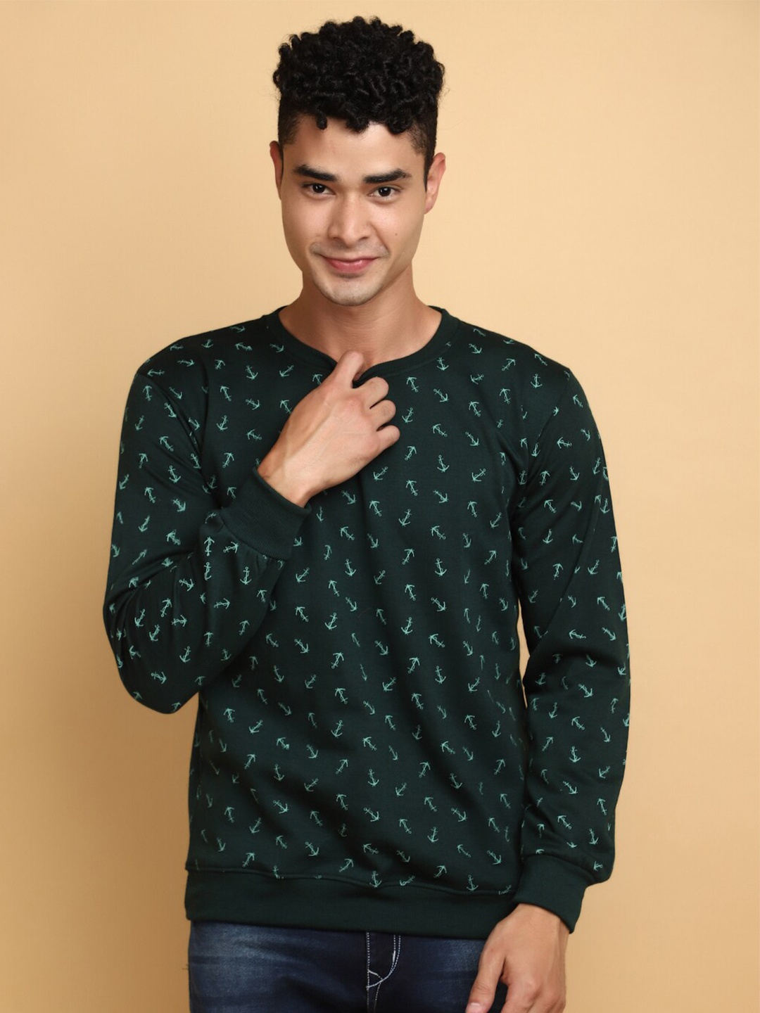 

V-Mart Conversational Printed Cotton Sweatshirt, Green