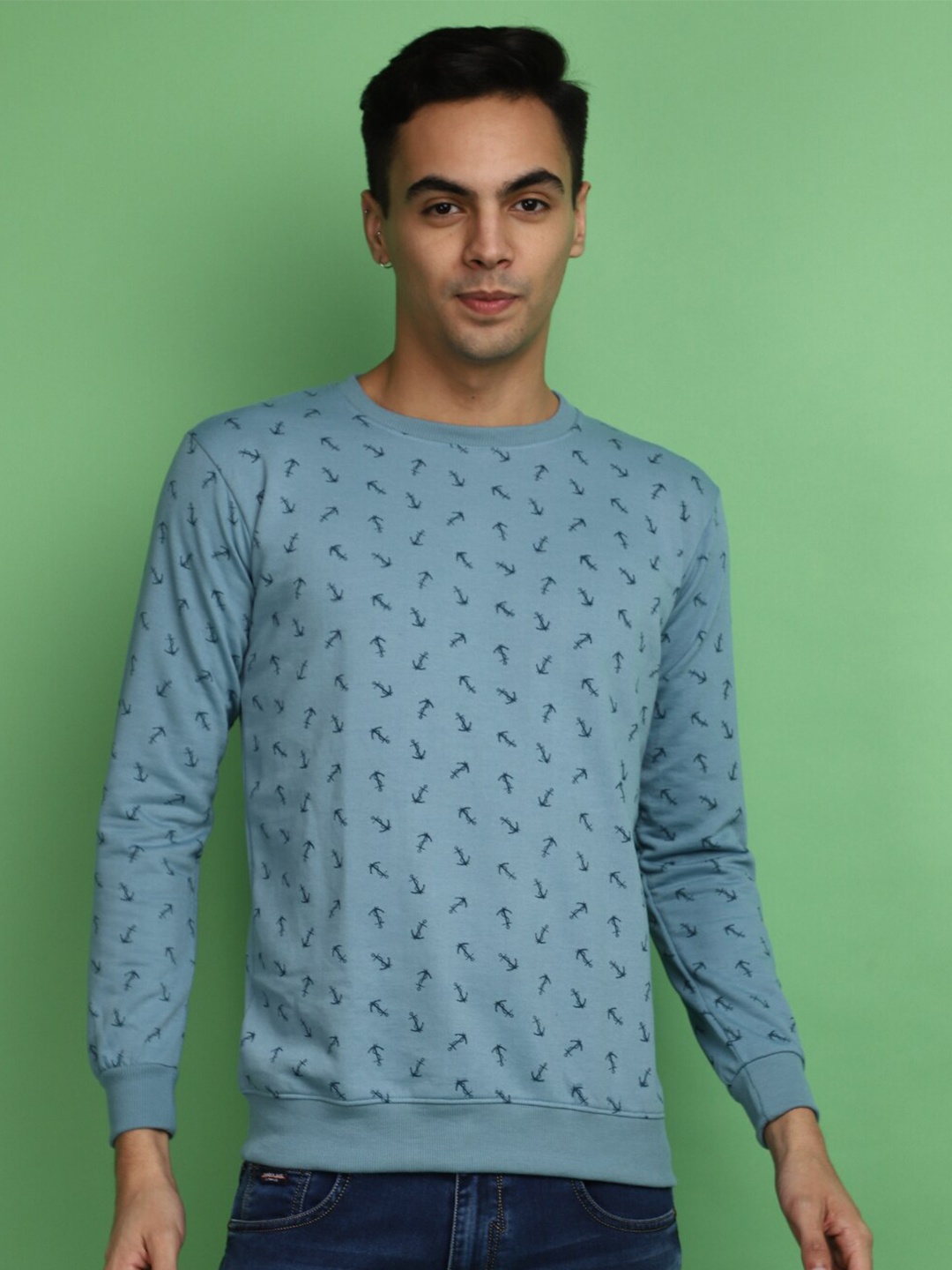 

V-Mart Geometric Printed Cotton Sweatshirt, Blue