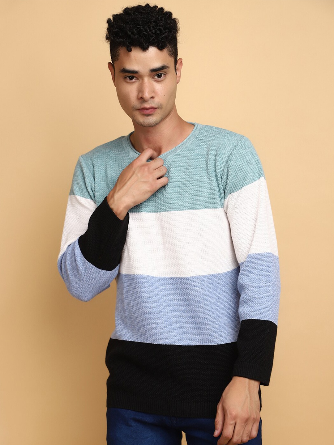

V-Mart Colourblocked Cotton Pullover, Green