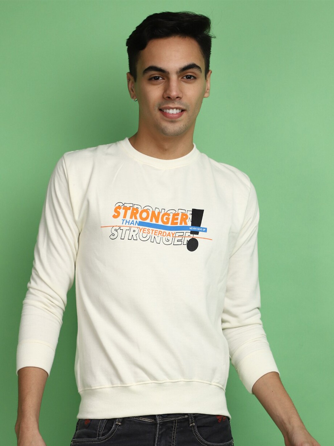 

V-Mart Typography Printed Cotton Pullover Sweatshirt, Off white