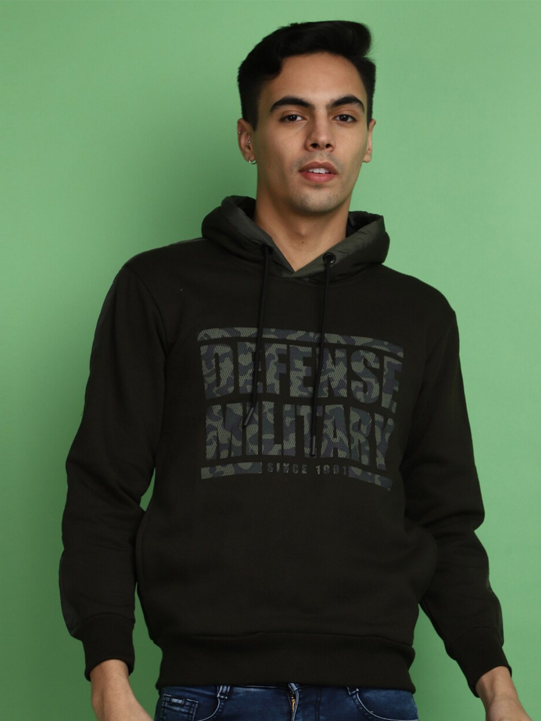 

V-Mart Typography Printed Hooded Cotton Sweatshirt, Green